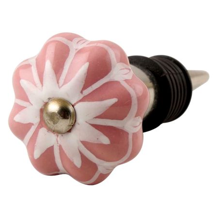 Baby Pink Flower Medium Ceramic Melon Wine Stopper